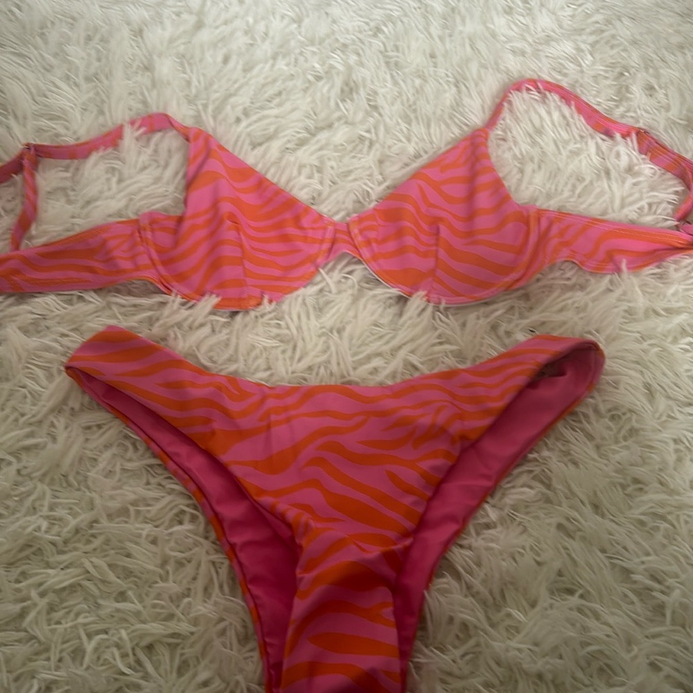 SHEIN underwire pink and orange tiger striped bikini